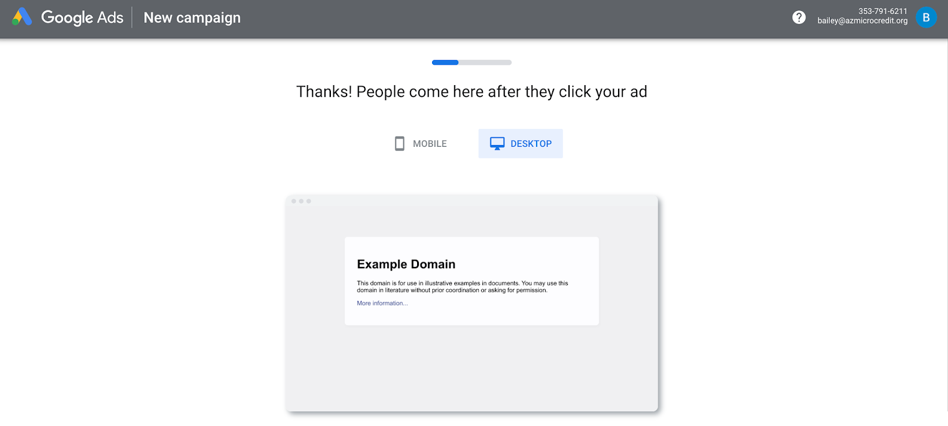 a picture of a google ads completion page