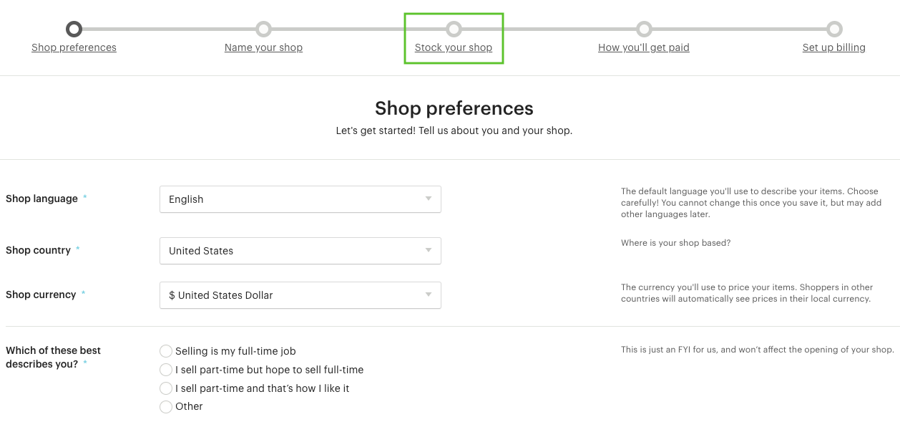 a picture on setting up shopping preferences