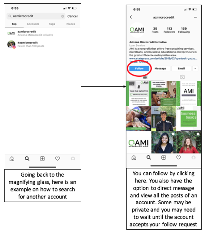 Searching on Instagram for small businesses